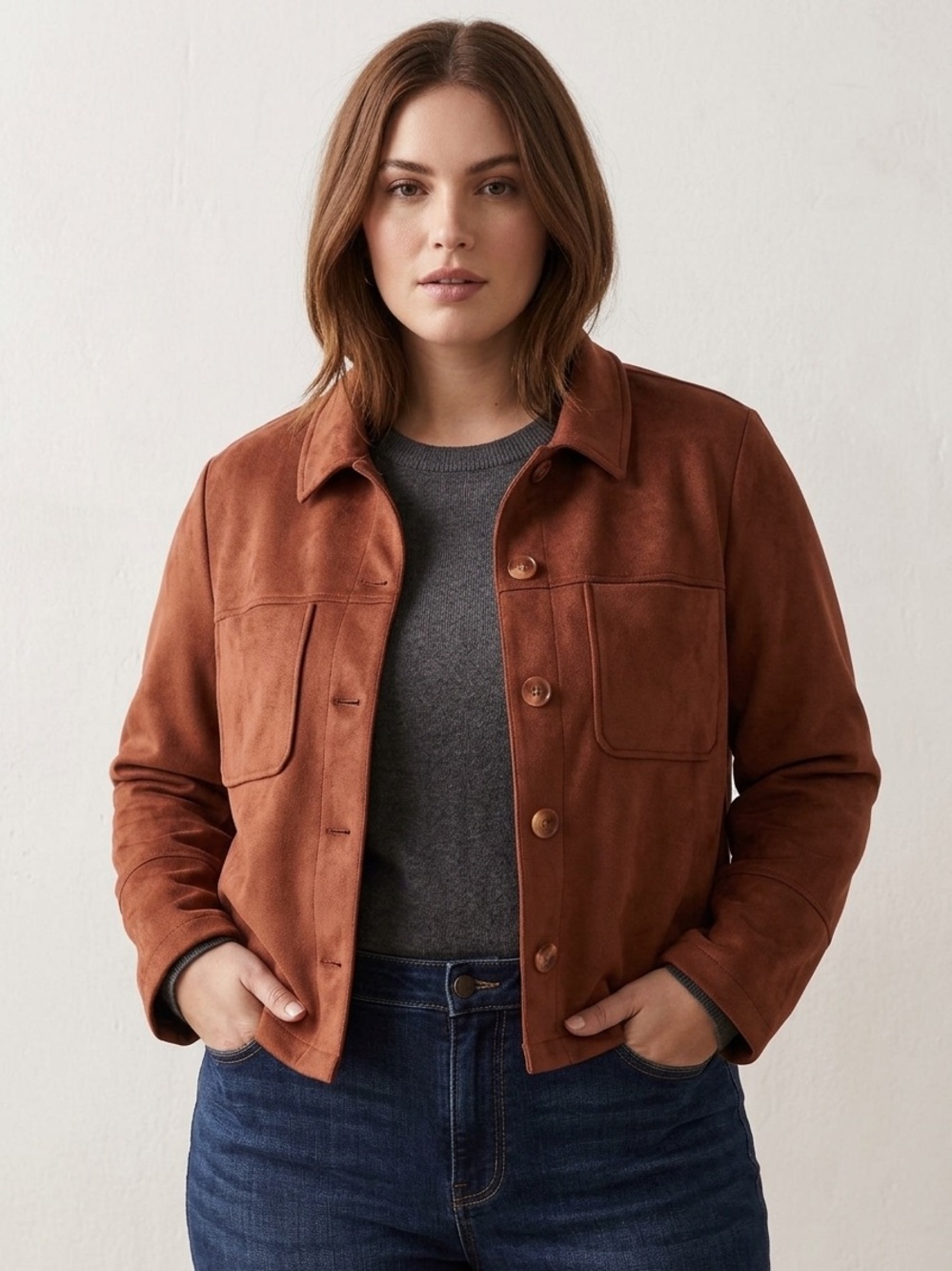 torrid Hipster Rust-Colored Button-Front ‎ Faux Suede Jacket, Size 4